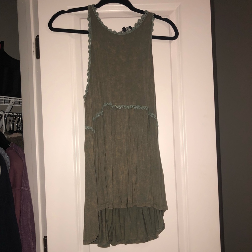 POL Green Flowy Top With Flowery Detail